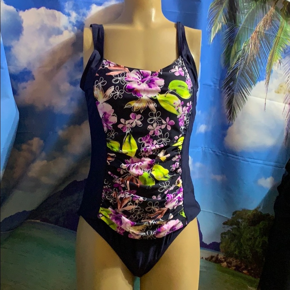 Nwt Womens one piece swimsuit navy floral size 14